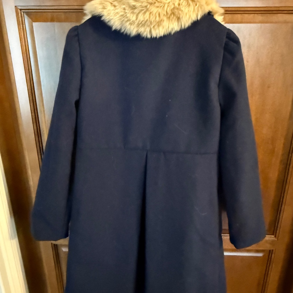 Janie & Jack Girls Winter Navy Peacoat with Taupe Fur Collar - Picture 2 of 3